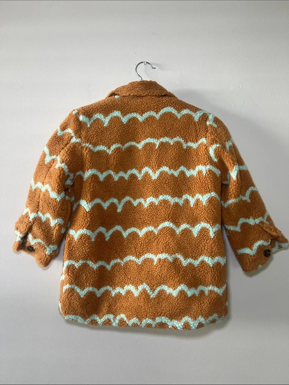 Hayden Girls Cozy Wave-Pattern Teddy Coat in Brown & Light Blue